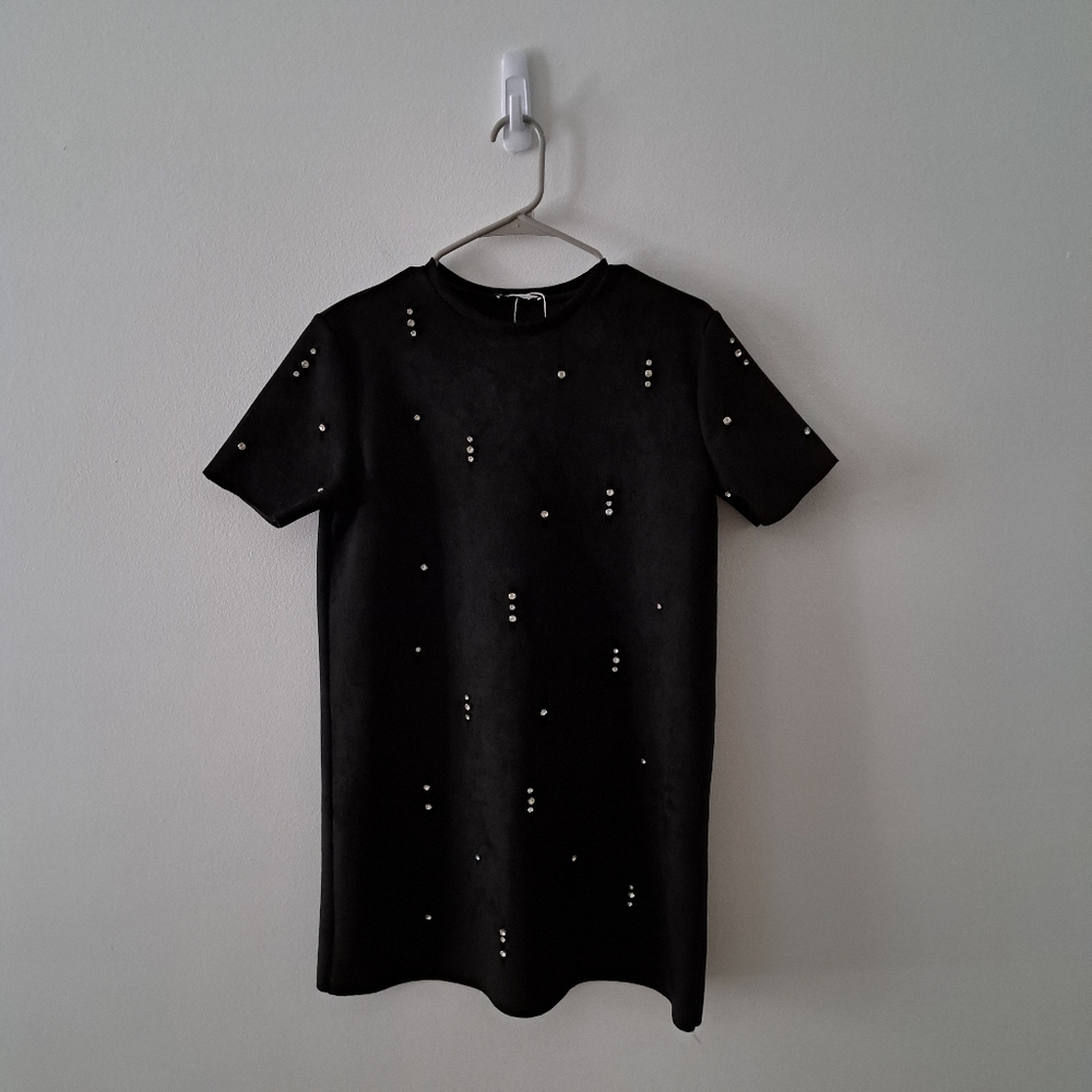 ZARA Dress Faux Suede Jewel Black SZ M